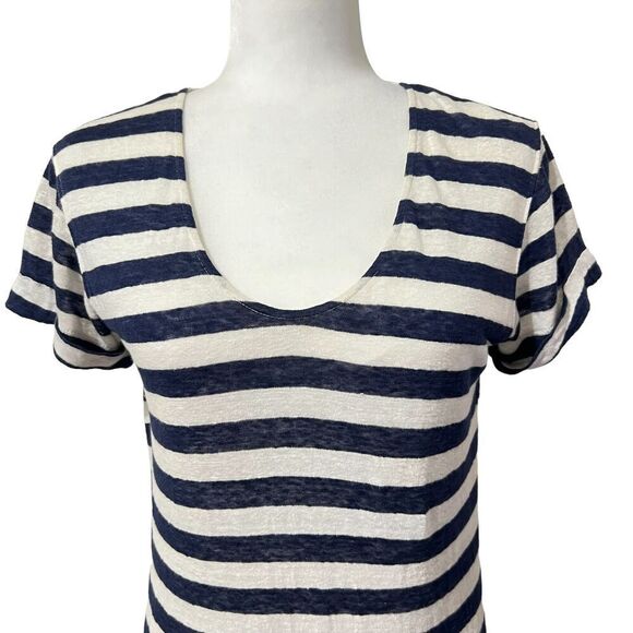 THEORY Navy & White Striped Small Nautical Karelo Soft Linen Petite Shirt Dress - Picture 2 of 16